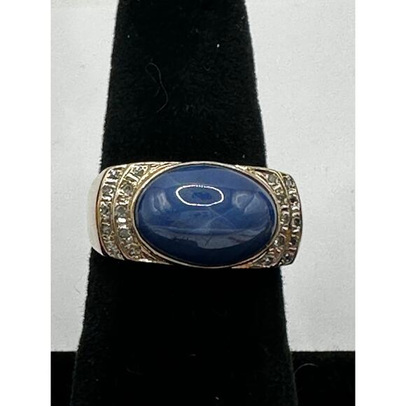 14K Yellow Gold Mens Ring with Diamond Chips / Star saphire stone Size 8.5 - Picture 2 of 6